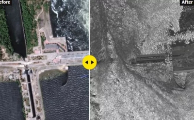 Δορυφορικές εικόνες από το φράγμα Καχόβκα αποκαλύπτουν την έκταση της καταστροφής