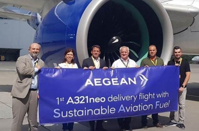 AEGEAN: Πρώτη δοκιμαστική πτήση με βιώσιμα αεροπορικά καύσιμα (SAF) στην Ελλάδα